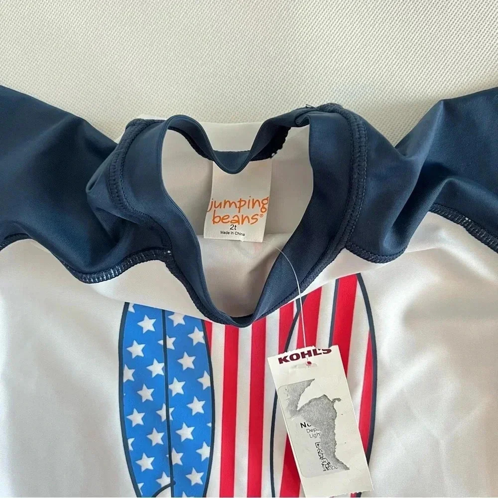 Jumping Beans Rashguard Size 2 Toddler Boys Top Short Sleeve Surf Board Print - Picture 4 of 4